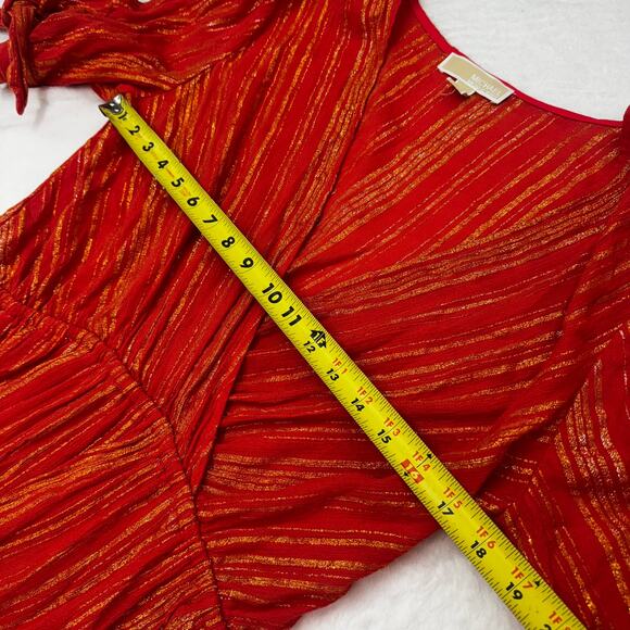 MICHAEL Michael Kors Sangria Metallic Orange/Gold Faux Wrap Midi Dress Size L - Picture 6 of 12